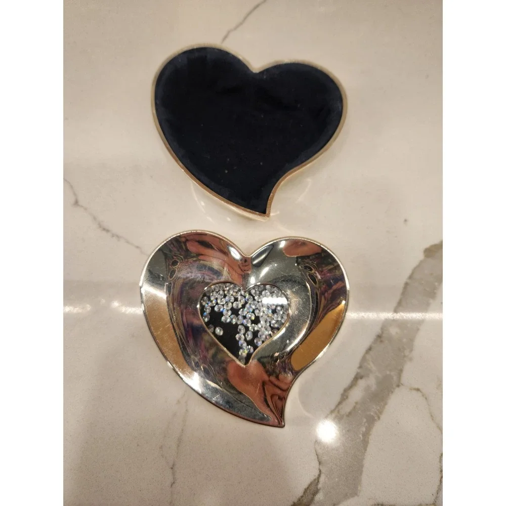 Swarovski Silver-Plated Trinket Heart Jewelry Box W/Loose Clear Crystals In Lid‎